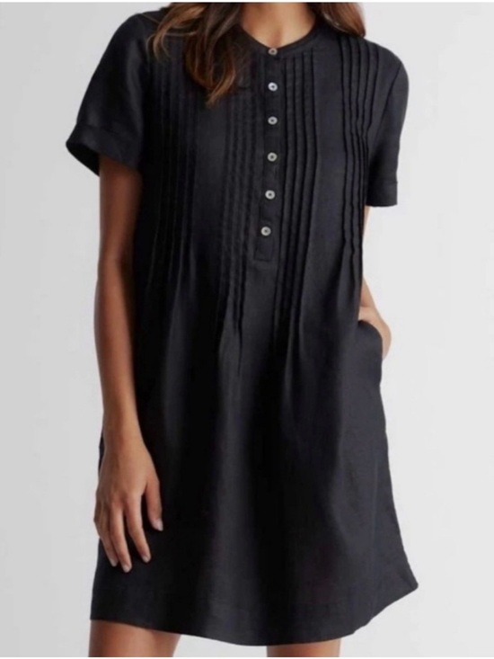 Quince Dresses & Skirts - Quince 100% European Linen Swing Dress Womens XL Black Short Sleeve Pockets